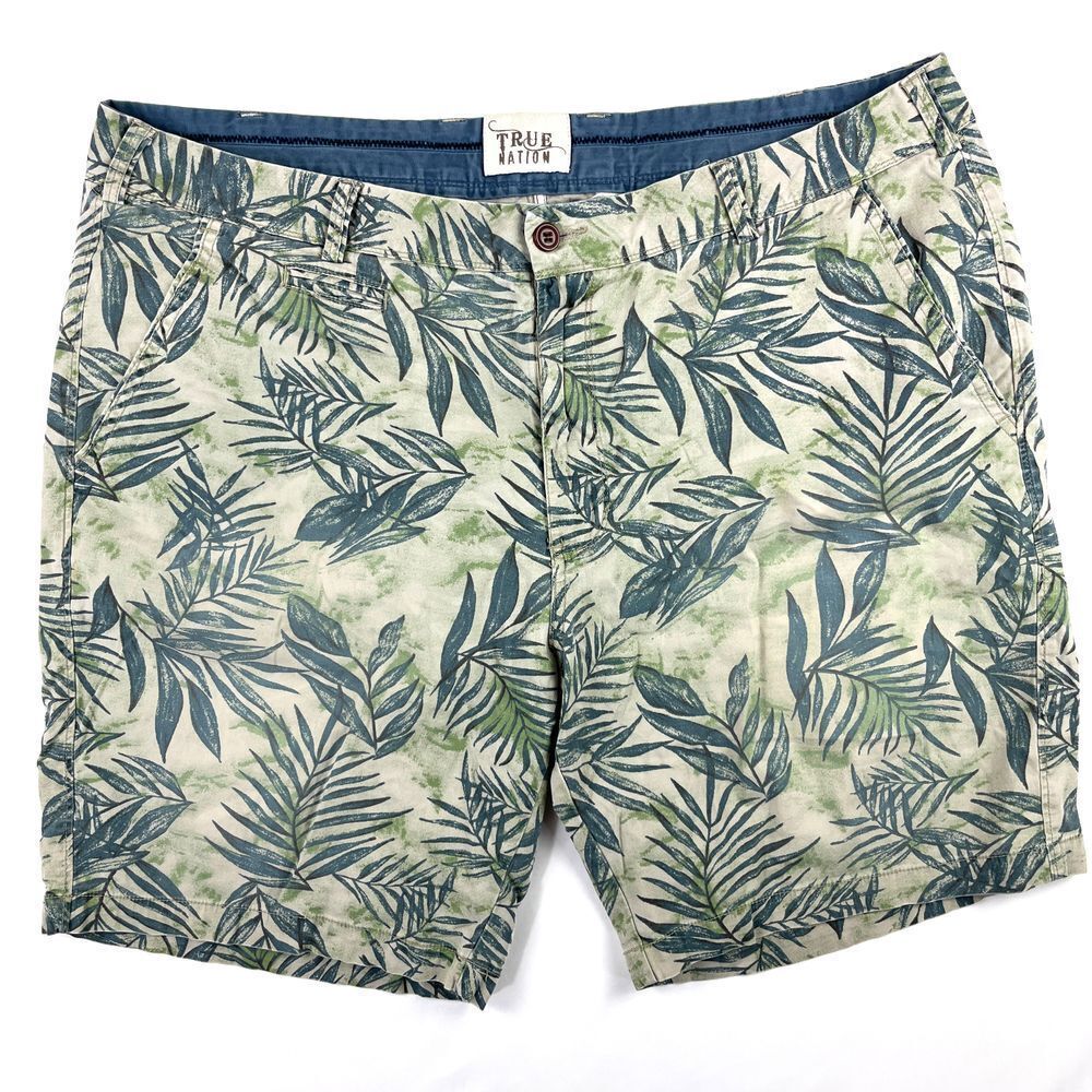 True‎ Nation Tropical Hawaiian Allover Print Shorts Men's 46 Flat Front Chinos